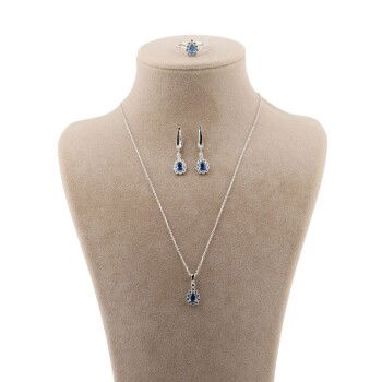 Laboratuvar Safiri El İşçiliği 925 Ayar Gümüş Takı Seti - 2