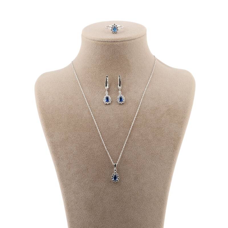 Laboratuvar Safiri El İşçiliği 925 Ayar Gümüş Takı Seti - 2