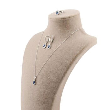 Laboratuvar Safiri El İşçiliği 925 Ayar Gümüş Takı Seti - 4