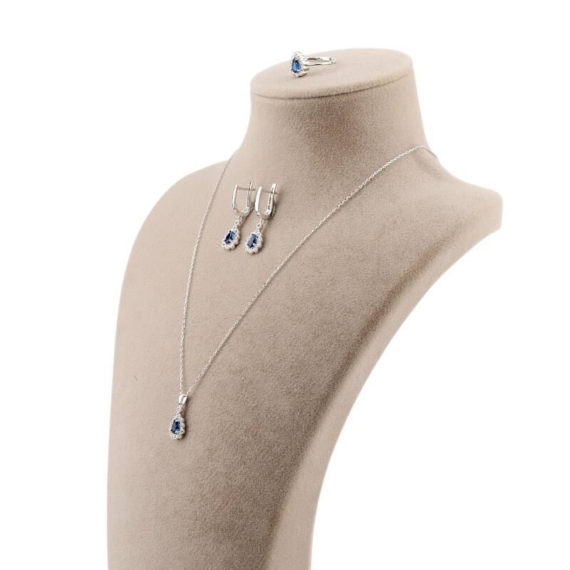 Laboratuvar Safiri El İşçiliği 925 Ayar Gümüş Takı Seti - 4