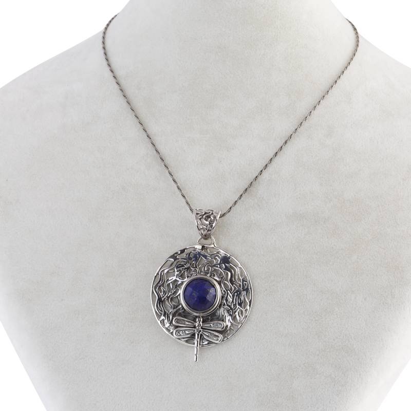 Lapis Lazuli Doğal Taşlı Özel Tasarım 925 Ayar Gümüş Yusufçuk Kolye