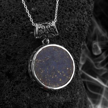 Lapis Lazuli Taşı Usta İşi 925 Ayar Gümüş Kolye - Thumbnail