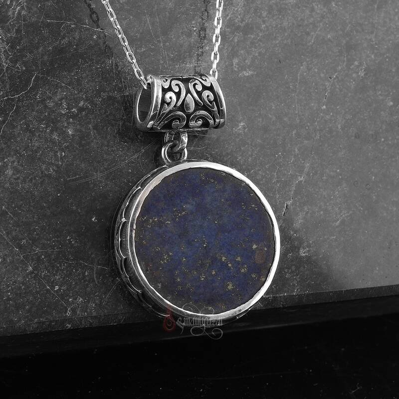 Lapis Lazuli Taşı Usta İşi 925 Ayar Gümüş Kolye