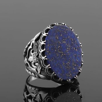 Lapis Lazuli Taşlı 925 Ayar Gümüş El İşçiliği Yüzük - Thumbnail