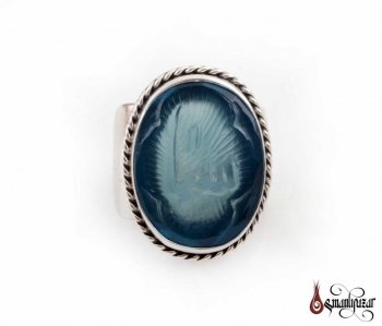 Mavi Akik Taşlı KABARTMA İsim Yazılı 925 Ayar Gümüş Yüzük M2 - Thumbnail