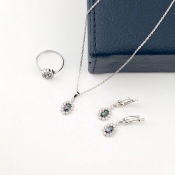 Mistik Topaz Taşı El İşçiliği 925 Ayar Gümüş Takı Seti - 3