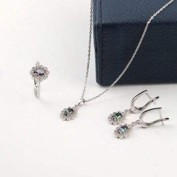 Mistik Topaz Taşı El İşçiliği 925 Ayar Gümüş Takı Seti - 1