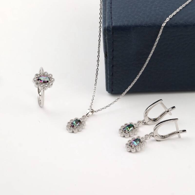 Mistik Topaz Taşı El İşçiliği 925 Ayar Gümüş Takı Seti - 1
