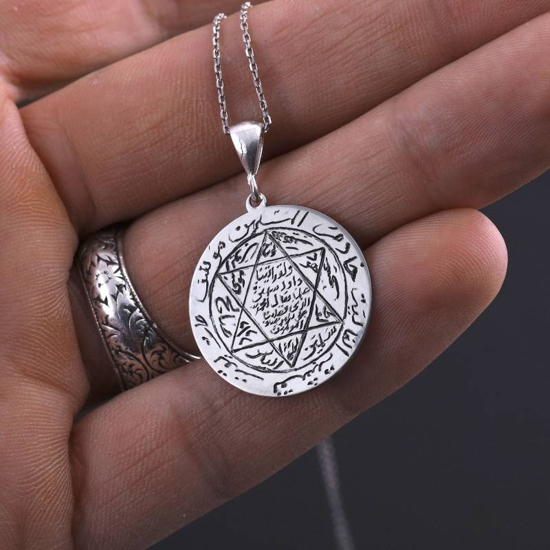 Mührü Süleyman - Tamamı El Yazması 925 Ayar Gümüş Kolye