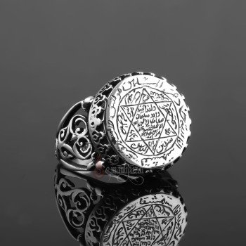 Mührü Süleyman - Tamamı El Yazması 925 Ayar Gümüş Yüzük - Thumbnail