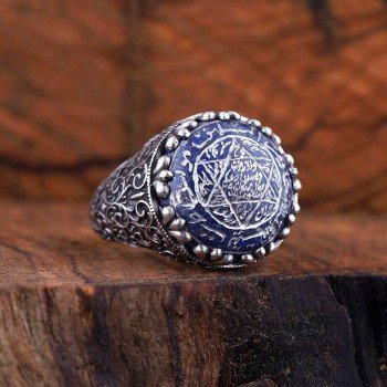 Mührü Süleyman Yüzük Tamamı El Yazması Lapis Lazuli Taşlı - Thumbnail