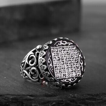 Onix Taşı Elde Oyma Sanatı Celcelutiye Yazılı Gümüş Yüzük - 2