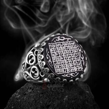 Onix Taşı Elde Oyma Sanatı Celcelutiye Yazılı Gümüş Yüzük - 3