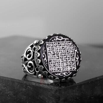 Onix Taşı Elde Oyma Sanatı Celcelutiye Yazılı Gümüş Yüzük - 4