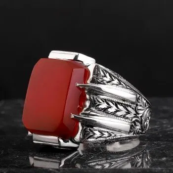 Orjinal Yemen Akik Taşlı Erzurum Kalem İşi ( NURULLAH DAŞDAN USTA ) Gümüş Yüzük - 1