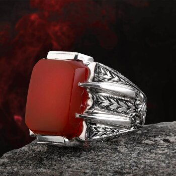 Orjinal Yemen Akik Taşlı Erzurum Kalem İşi ( NURULLAH DAŞDAN USTA ) Gümüş Yüzük - 3