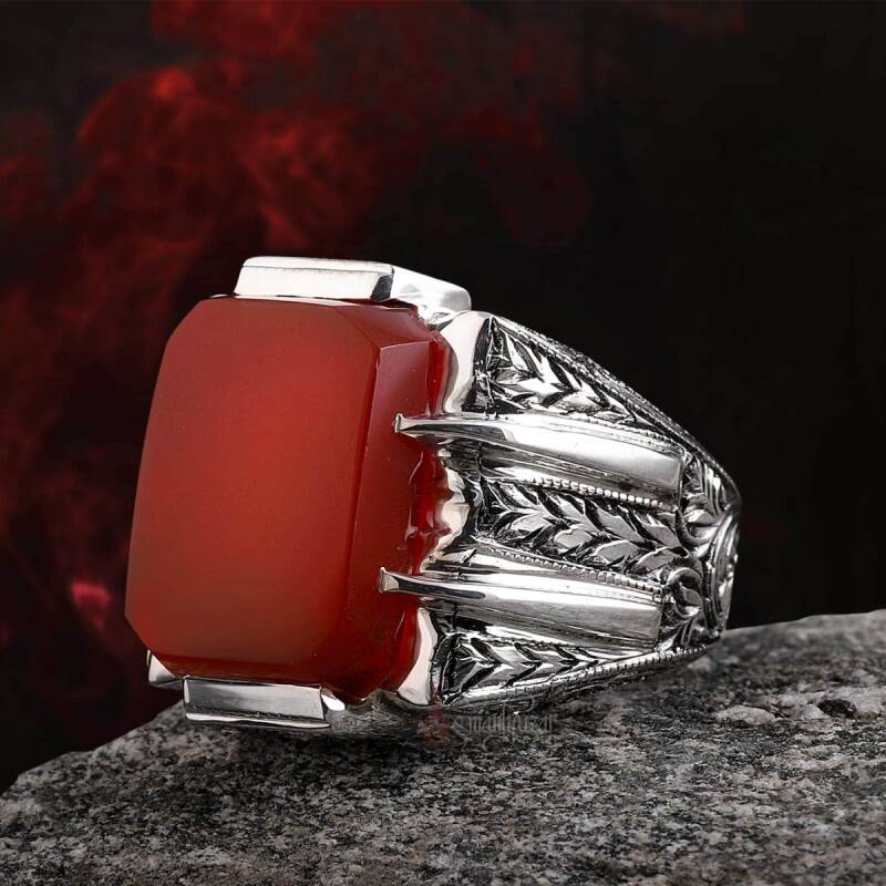 Orjinal Yemen Akik Taşlı Erzurum Kalem İşi ( NURULLAH DAŞDAN USTA ) Gümüş Yüzük - 3