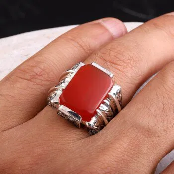 Orjinal Yemen Akik Taşlı Erzurum Kalem İşi ( NURULLAH DAŞDAN USTA ) Gümüş Yüzük - 4