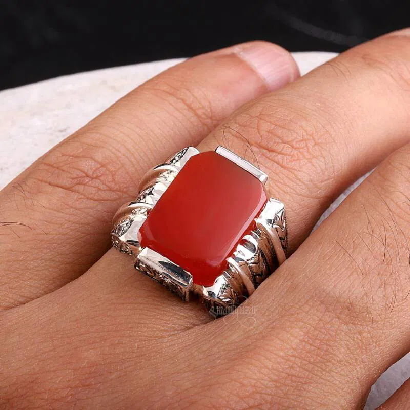 Orjinal Yemen Akik Taşlı Erzurum Kalem İşi ( NURULLAH DAŞDAN USTA ) Gümüş Yüzük - 4