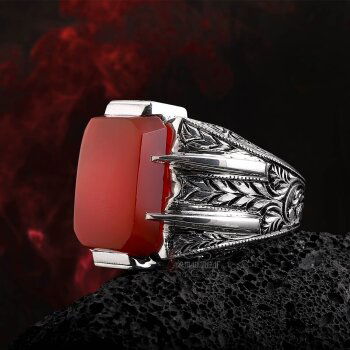 Orjinal Yemen Akik Taşlı Erzurum Kalem İşi ( NURULLAH DAŞDAN USTA ) Gümüş Yüzük - 6