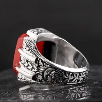 Orjinal Yemen Akik Taşlı Erzurum Kalem İşi ( NURULLAH DAŞDAN USTA ) Gümüş Yüzük - 5