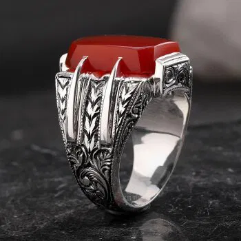 Orjinal Yemen Akik Taşlı Erzurum Kalem İşi ( NURULLAH DAŞDAN USTA ) Gümüş Yüzük - 2