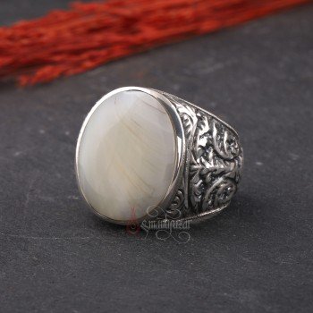 Osmanlı Anadolu Desenli El işi Gümüş Erkek Yüzüğü(M4) - Thumbnail