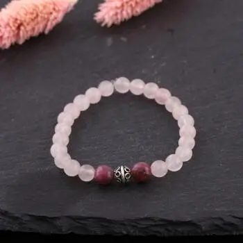 Pembe Kuvars ve Yakut Taşlı Gümüş Bileklik - 2