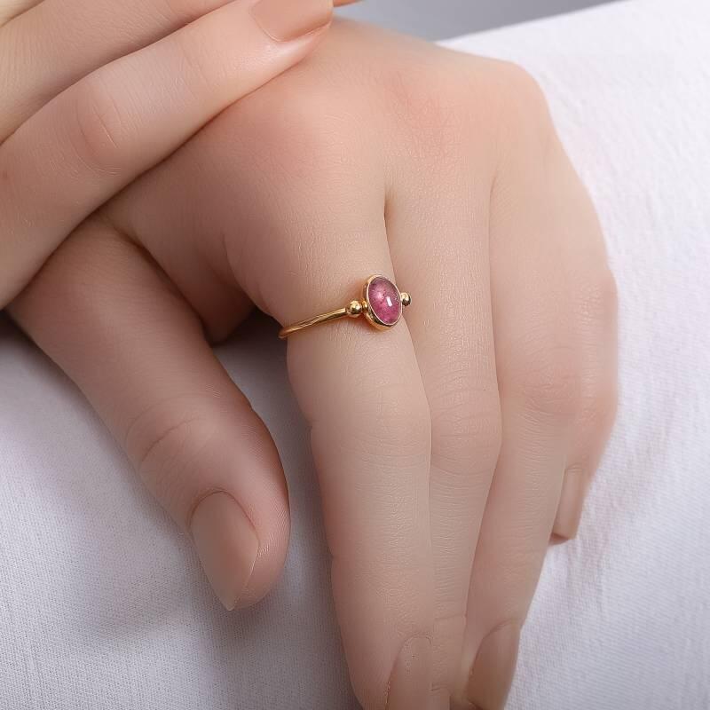 Rose Kaplama Yakut Taşlı 925 Ayar Gümüş Minimal Yüzük - 2