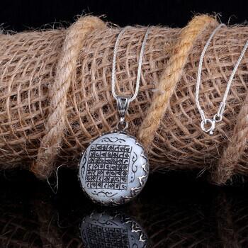 Sedef Taşı Üzerine Celcelutiye Duası Yazılı 925 Ayar Gümüş Kolye - 2