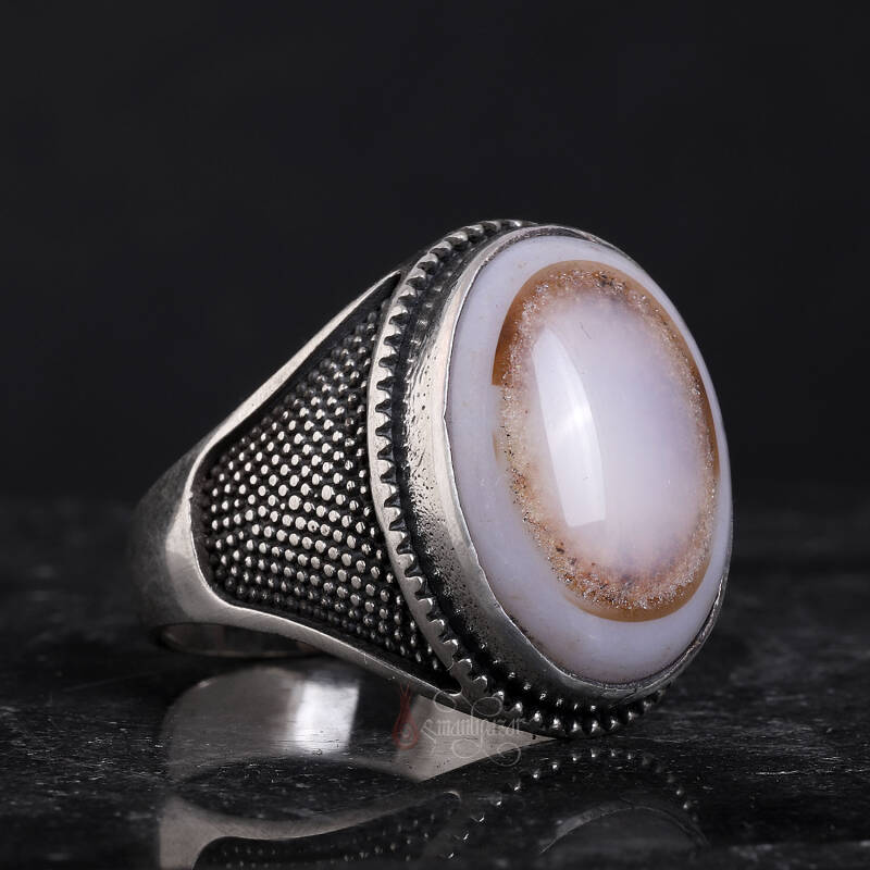 Süleyman-i Akik Taşı 925 Ayar Gümüş Yüzük El İşçiliği - 2