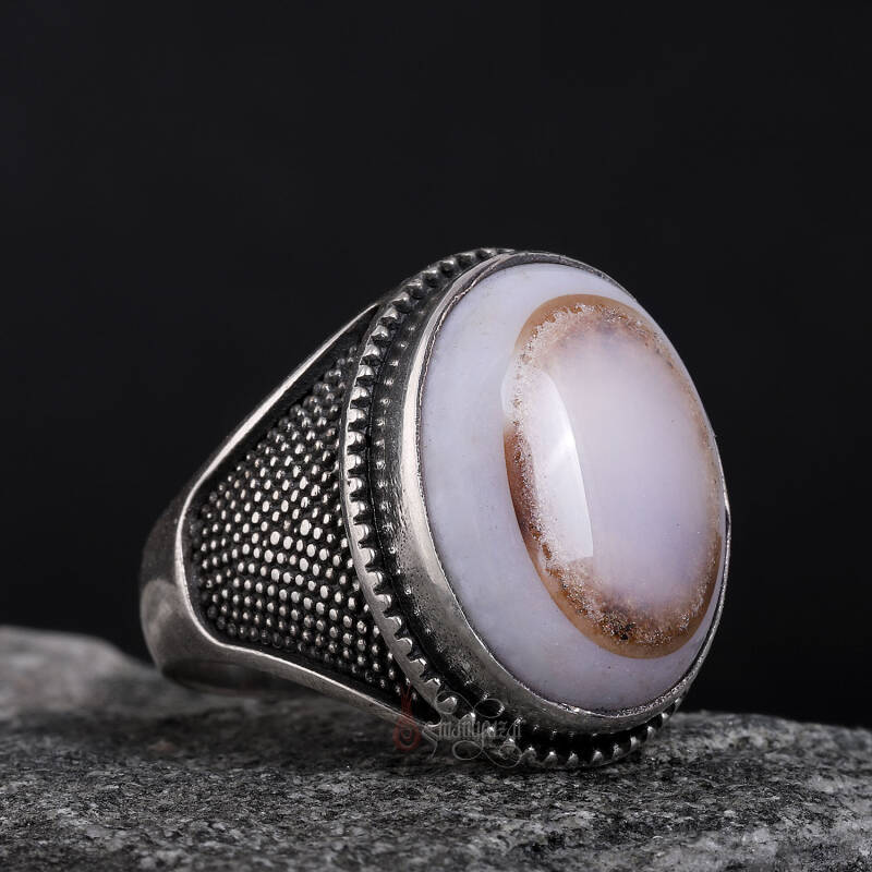 Süleyman-i Akik Taşı 925 Ayar Gümüş Yüzük El İşçiliği - 1