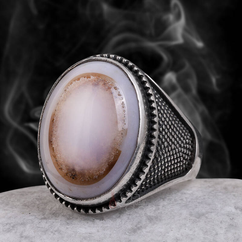 Süleyman-i Akik Taşı 925 Ayar Gümüş Yüzük El İşçiliği - 3