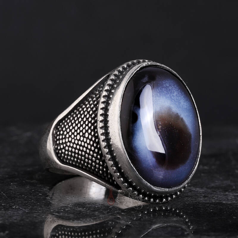 Süleyman-i Göz Akik Taşı 925 Ayar Gümüş El İşi Yüzük - 3