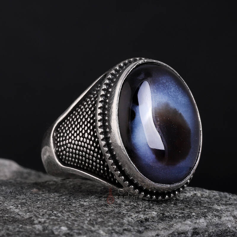 Süleyman-i Göz Akik Taşı 925 Ayar Gümüş El İşi Yüzük - 2