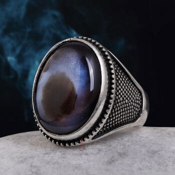 Süleyman-i Göz Akik Taşı 925 Ayar Gümüş El İşi Yüzük - 1