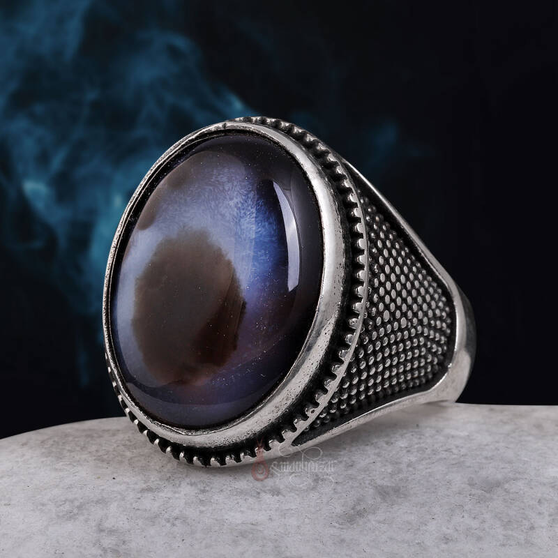 Süleyman-i Göz Akik Taşı 925 Ayar Gümüş El İşi Yüzük - 1