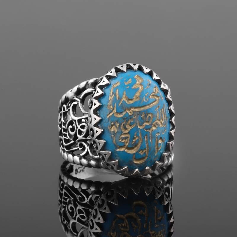 Tamamen El Yazması Salavat-ı Şerif Firuze Yüzük - 3
