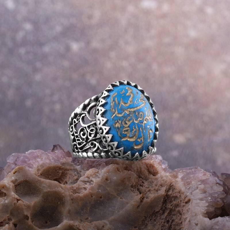 Tamamen El Yazması Salavat-ı Şerif Firuze Yüzük - 2