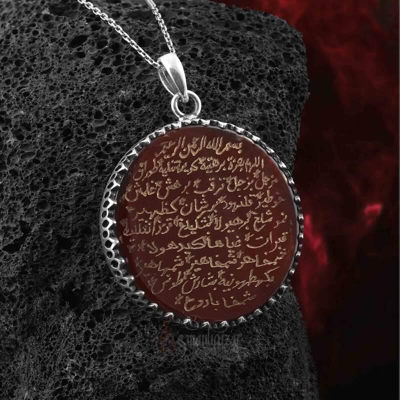 Tamamı El Yazısı Berhetiyye Duası Akik Kolye - 1