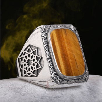 Üzeri Erzurum Kalem İşçiliği Kenarları Osmanlı Motifi Kaplangözü Taşı Gümüş Yüzük - 5