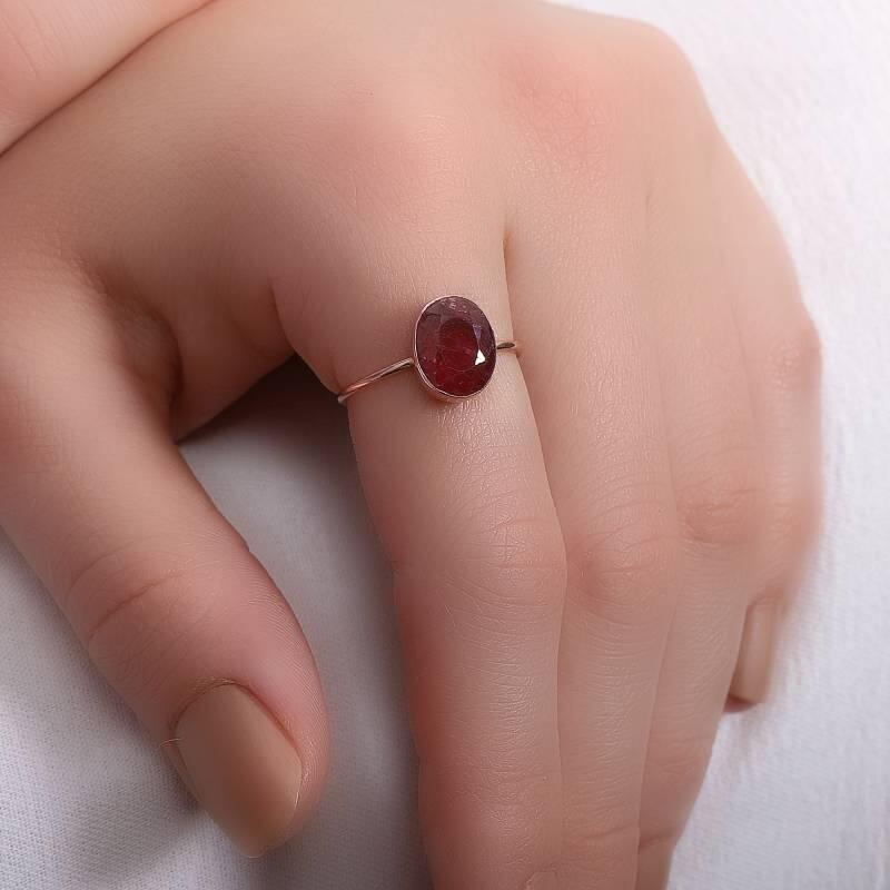 Yakut Doğal Taşlı 925 Ayar Gümüş Rose Bayan Yüzük - 2