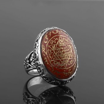 Yemen Akik Taşlı Mührü Süleyman 925 Ayar Gümüş Yüzük - Thumbnail