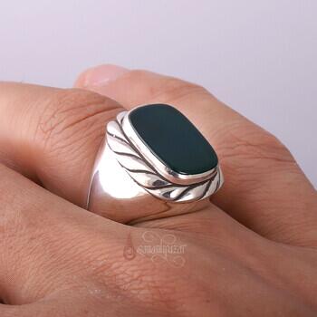 Yeşil Akik Taşı Burgu Motifli Şık Gümüş Yüzük - 3