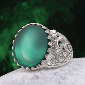 Yeşil Akik Taşı El İşi Gümüş Yüzük - 4