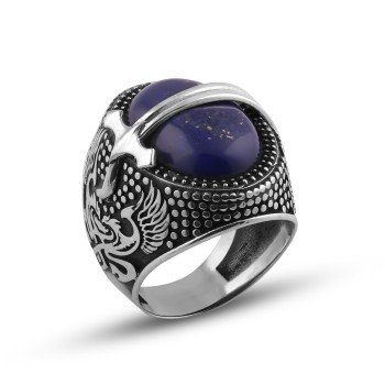 Zülfikar Özel Tasarım Lapis Lazuli Taşlı Gümüş Yüzük - Thumbnail