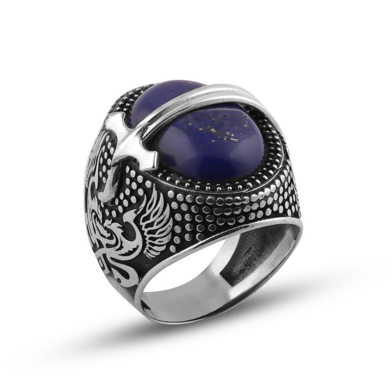 Zülfikar Özel Tasarım Lapis Lazuli Taşlı Gümüş Yüzük