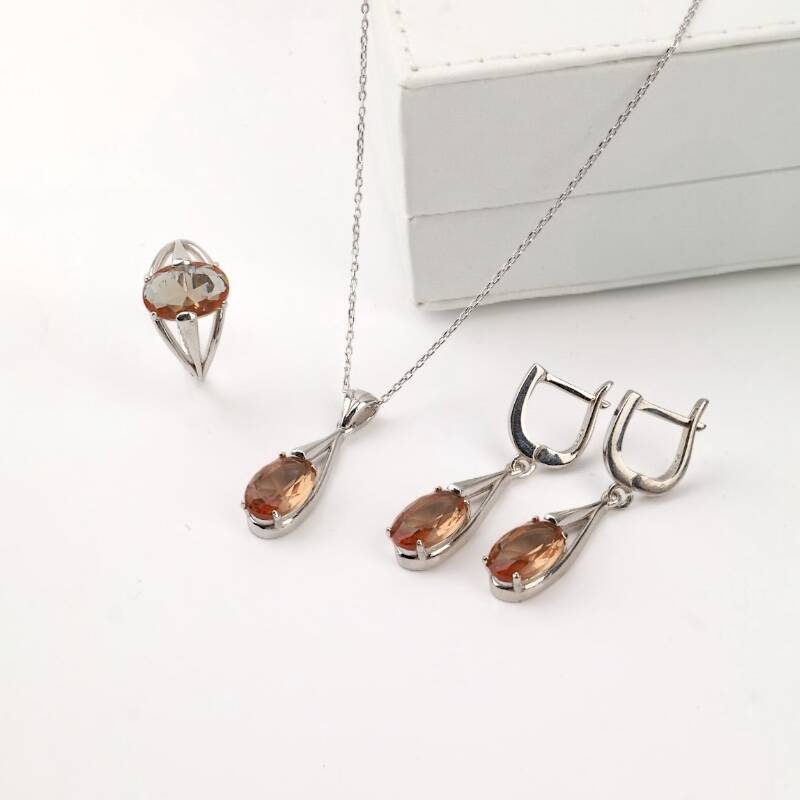 Zultanite Taşlı 925 Ayar Gümüş Takı Seti - 1