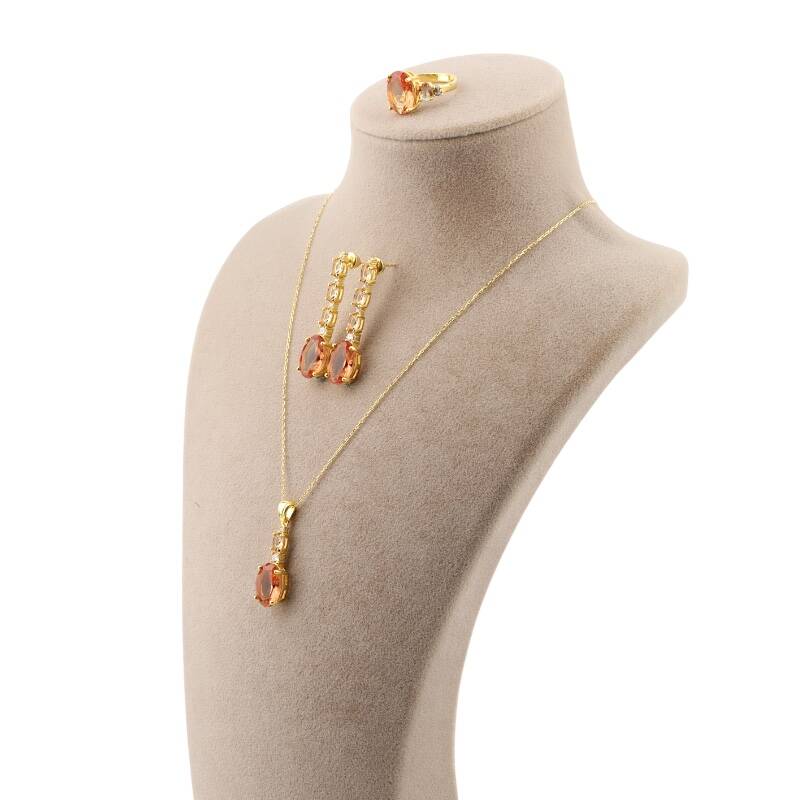 Zultanite Taşlı Altın Kaplama 925 Ayar Gümüş Takı Seti - 2