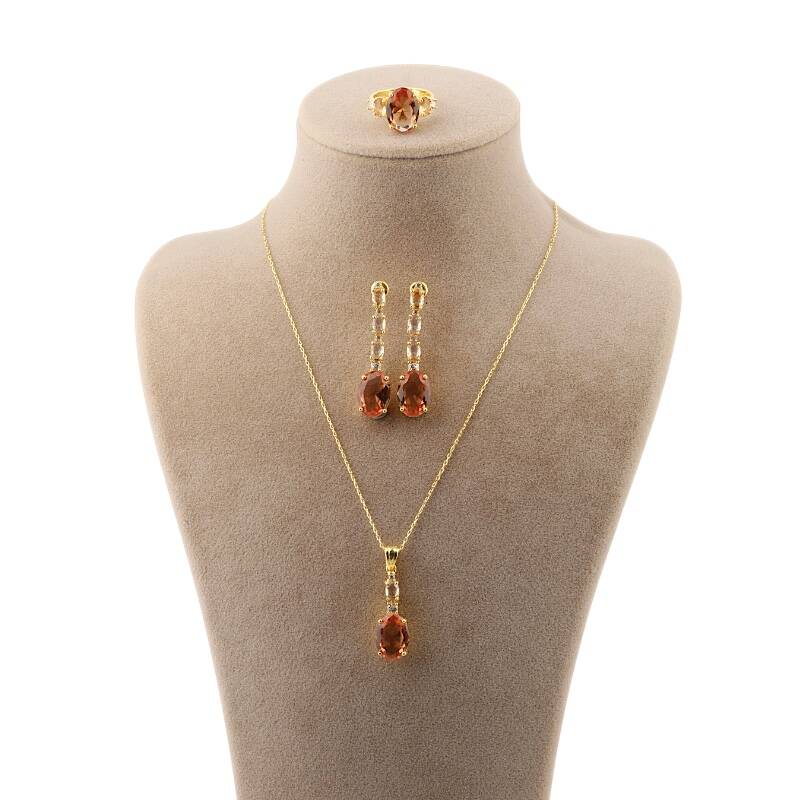 Zultanite Taşlı Altın Kaplama 925 Ayar Gümüş Takı Seti - 4